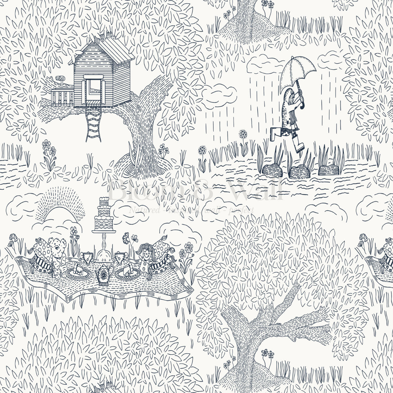 Olivia Outdoor Play Navy Wallpaper