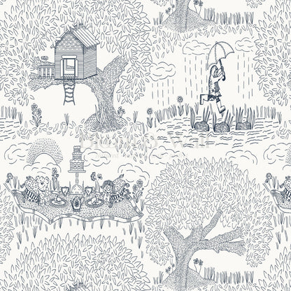 Olivia Outdoor Play Navy Wallpaper