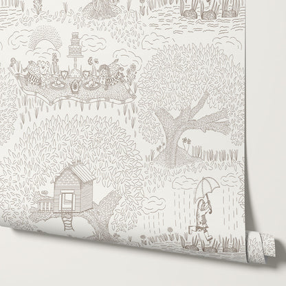 Olivia Outdoor Play Taupe Wallpaper