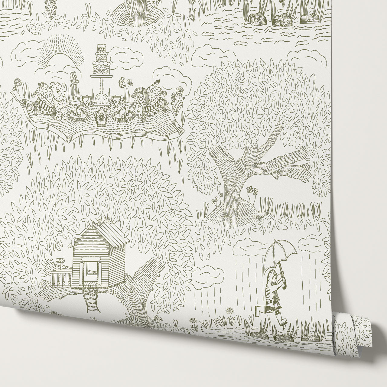 Olivia Outdoor Play Sage Wallpaper