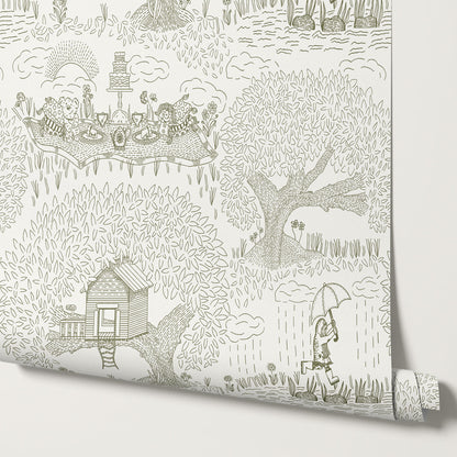 Olivia Outdoor Play Sage Wallpaper
