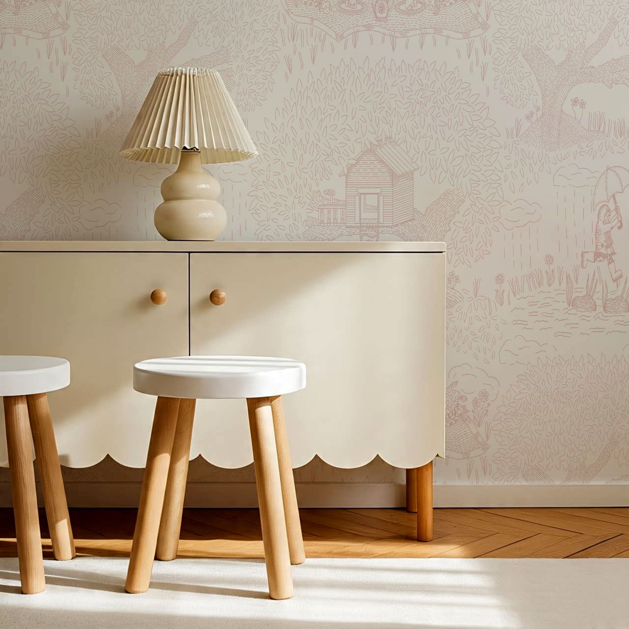 Olivia Outdoor Play Blush Wallpaper