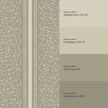 Ophelia Floral Scallop Sage Wallpaper