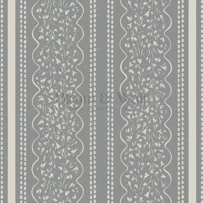 Ophelia Floral Scallop Slate Wallpaper