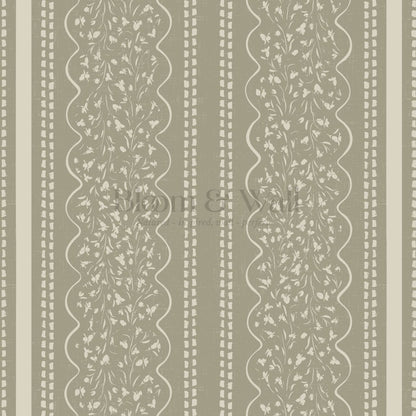 Ophelia Floral Scallop Sage Wallpaper