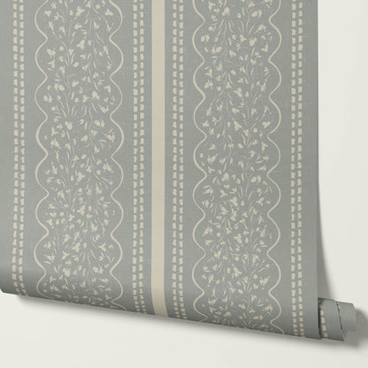 Ophelia Floral Scallop Dove Wallpaper