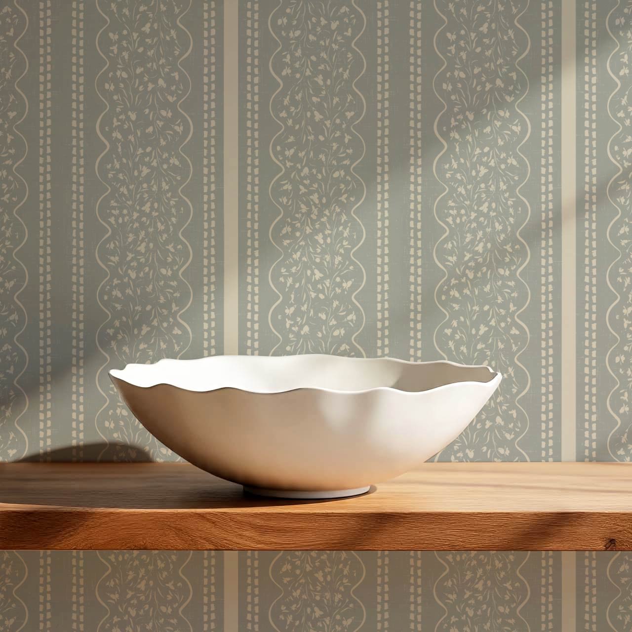 Ophelia Floral Scallop Dove Wallpaper