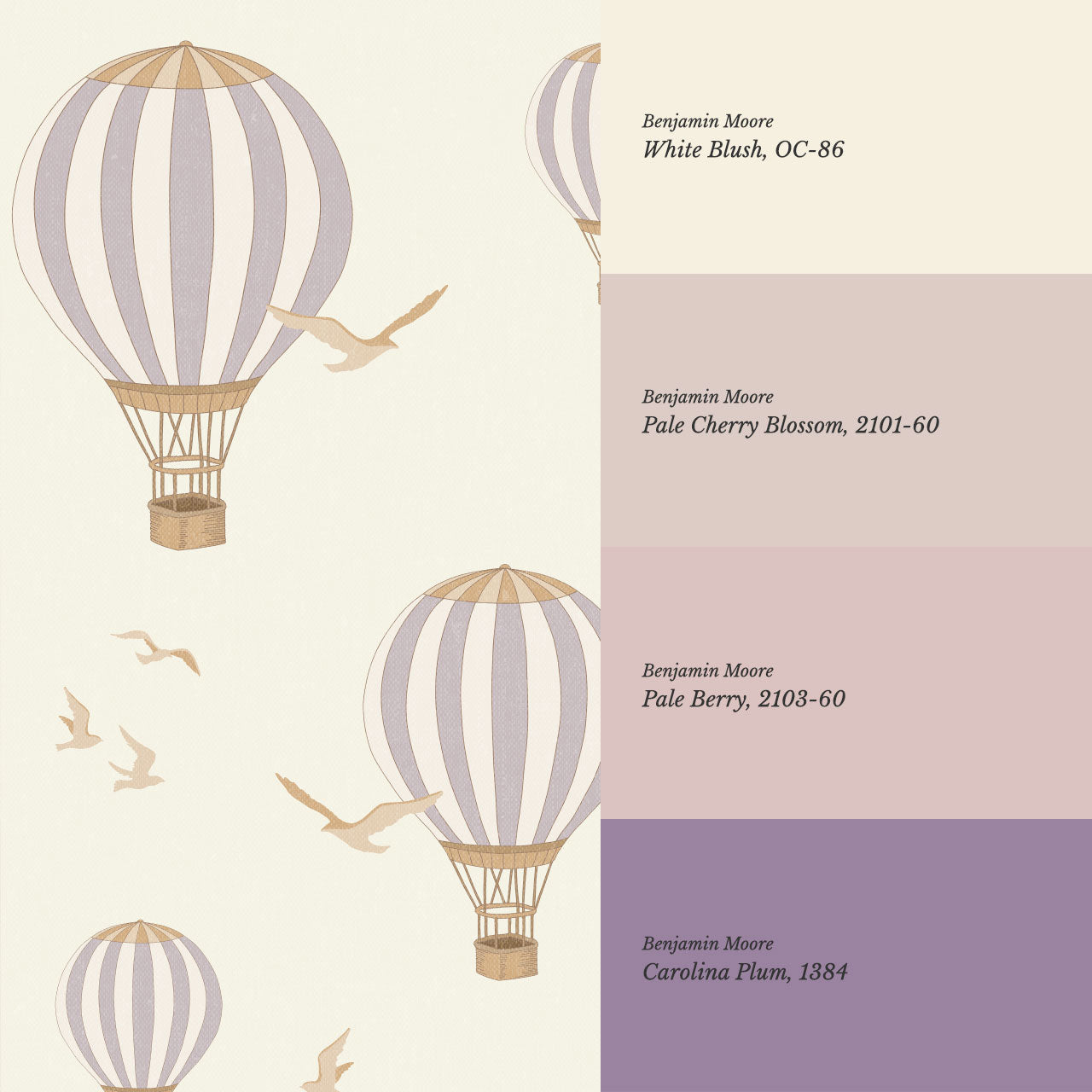 Ottilie Hot Air Balloons Plum Wallpaper