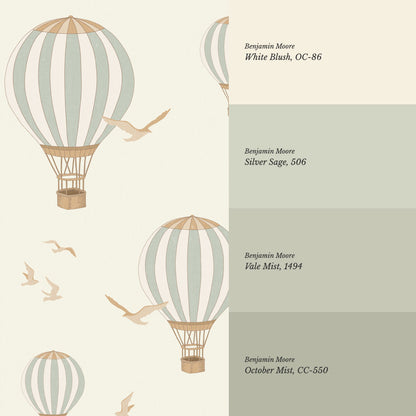 Ottilie Hot Air Balloons Sage Wallpaper