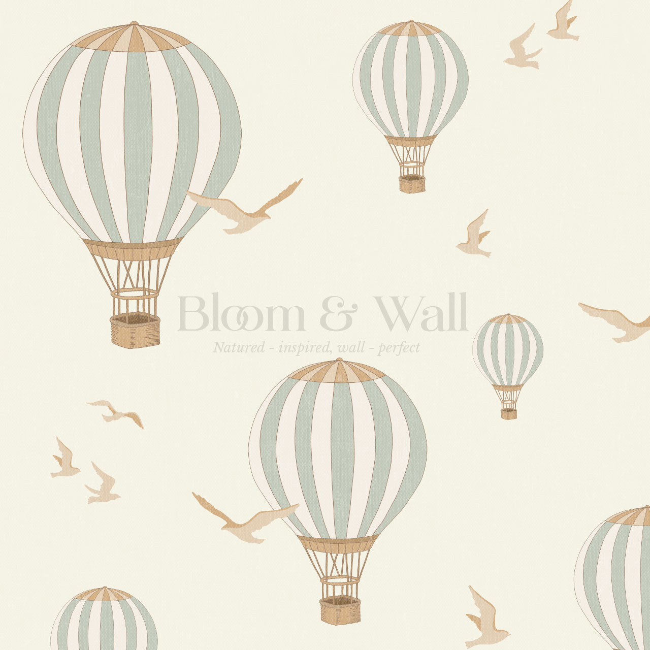 Ottilie Hot Air Balloons Sage Wallpaper