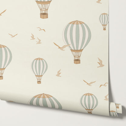 Ottilie Hot Air Balloons Sage Wallpaper