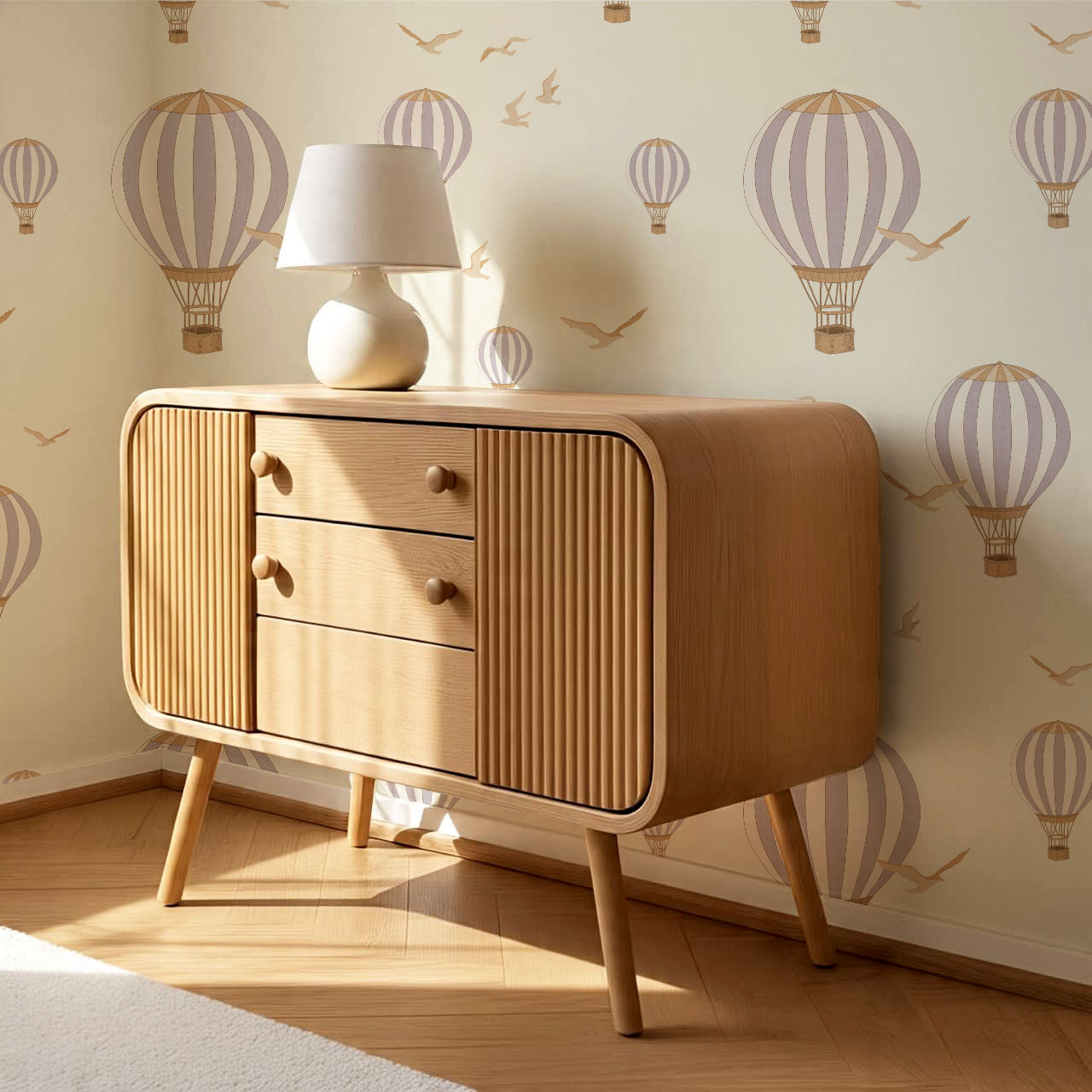 Ottilie Hot Air Balloons Plum Wallpaper