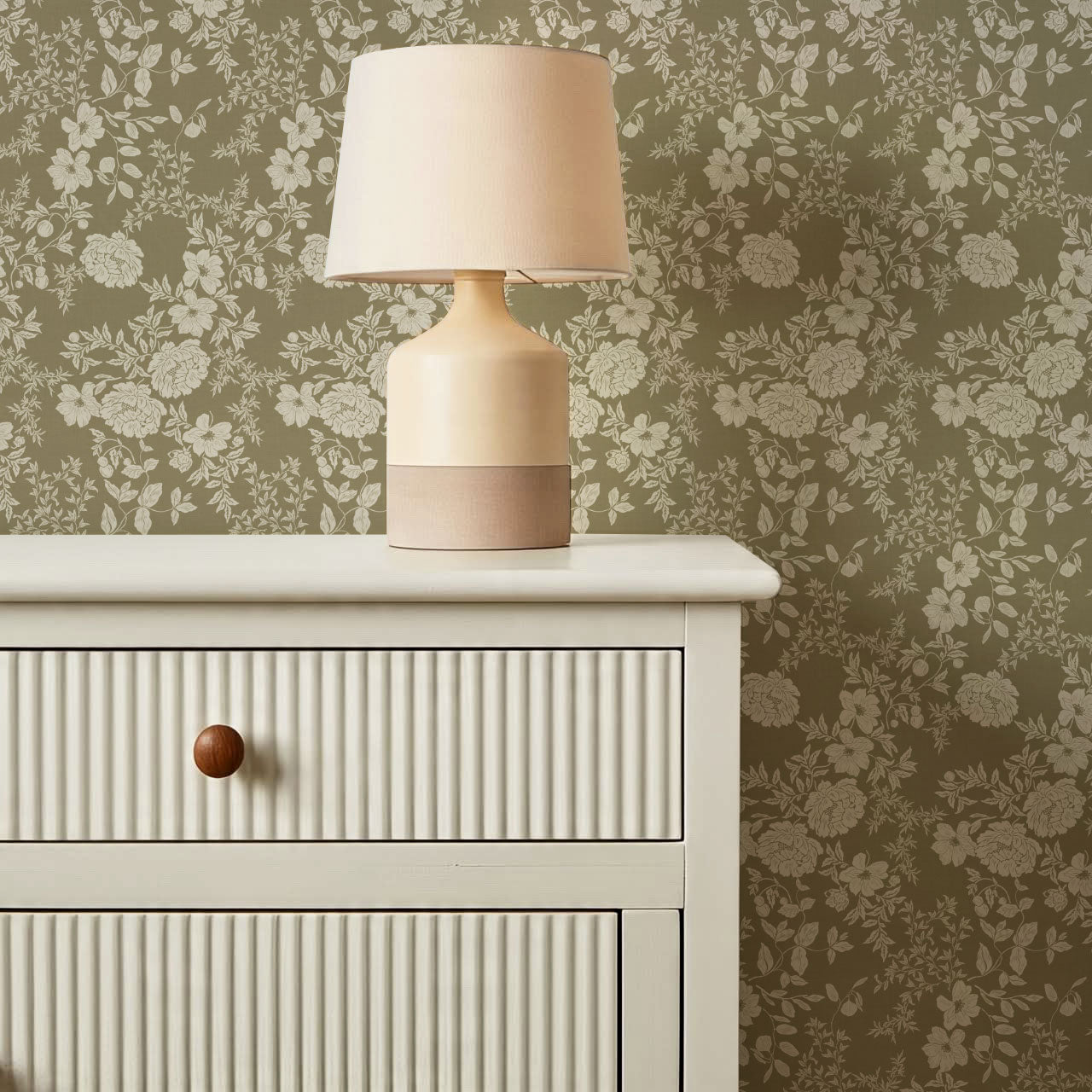 Ottilie Olive Tossed Florals Wallpaper