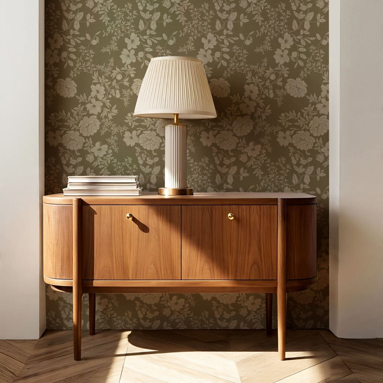 Ottilie Olive Tossed Florals Wallpaper