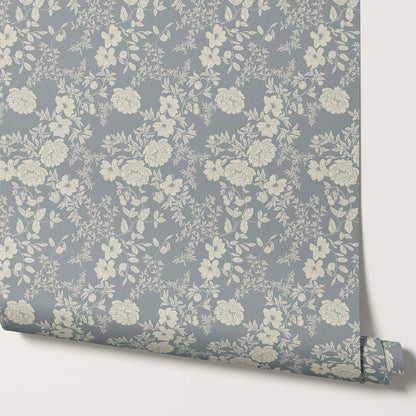 Ottilie French Blue Tossed Florals Wallpaper