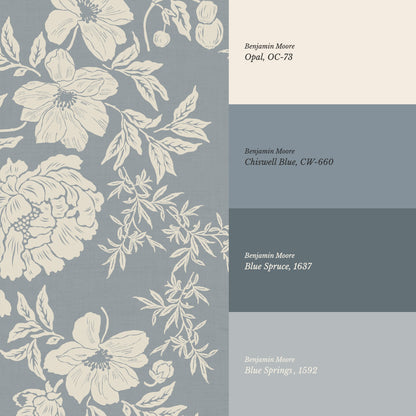 Ottilie French Blue Tossed Florals Wallpaper