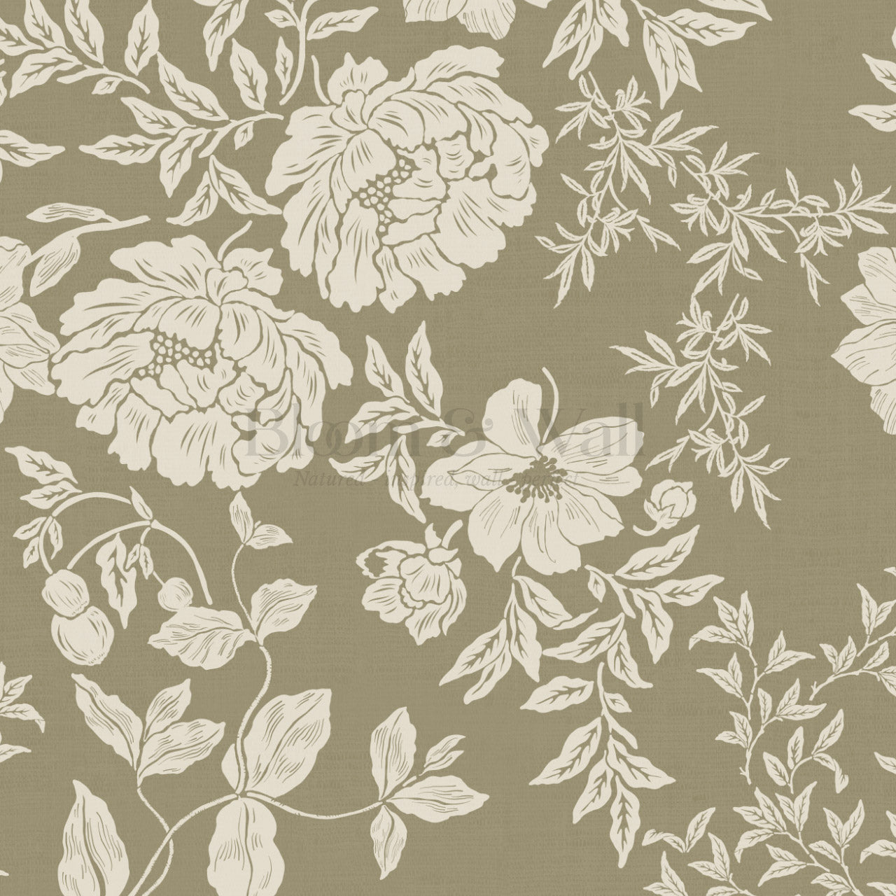 Ottilie Olive Tossed Florals Wallpaper
