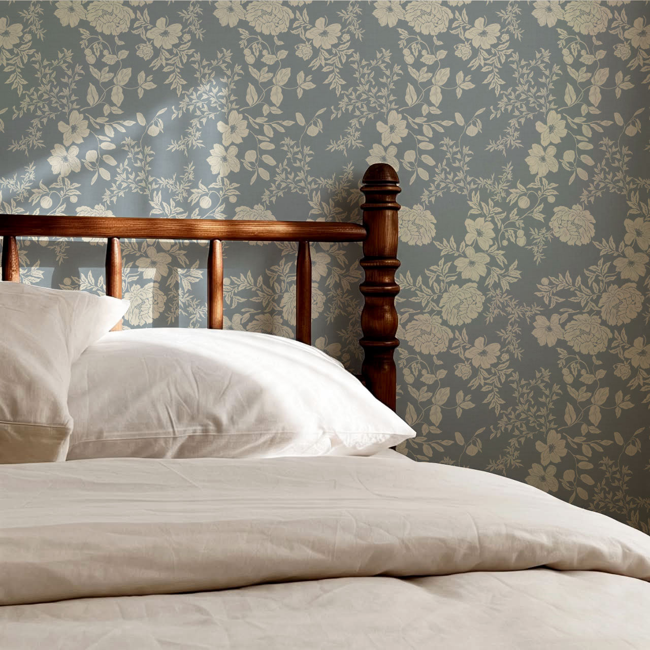 Ottilie French Blue Tossed Florals Wallpaper