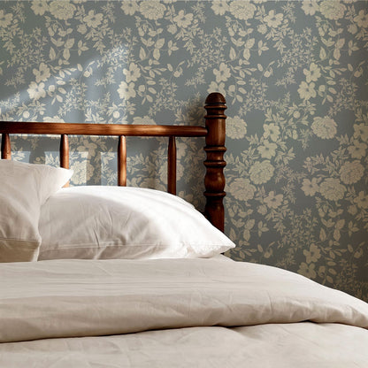 Ottilie French Blue Tossed Florals Wallpaper