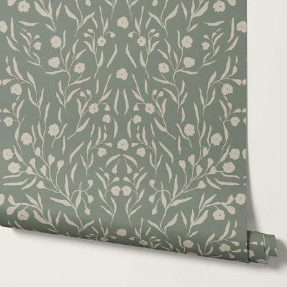 Paula Heritage Floral Sage Taupe Wallpaper