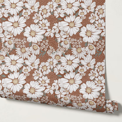 Pauline Daisy Bouquet Cinnamon Wallpaper
