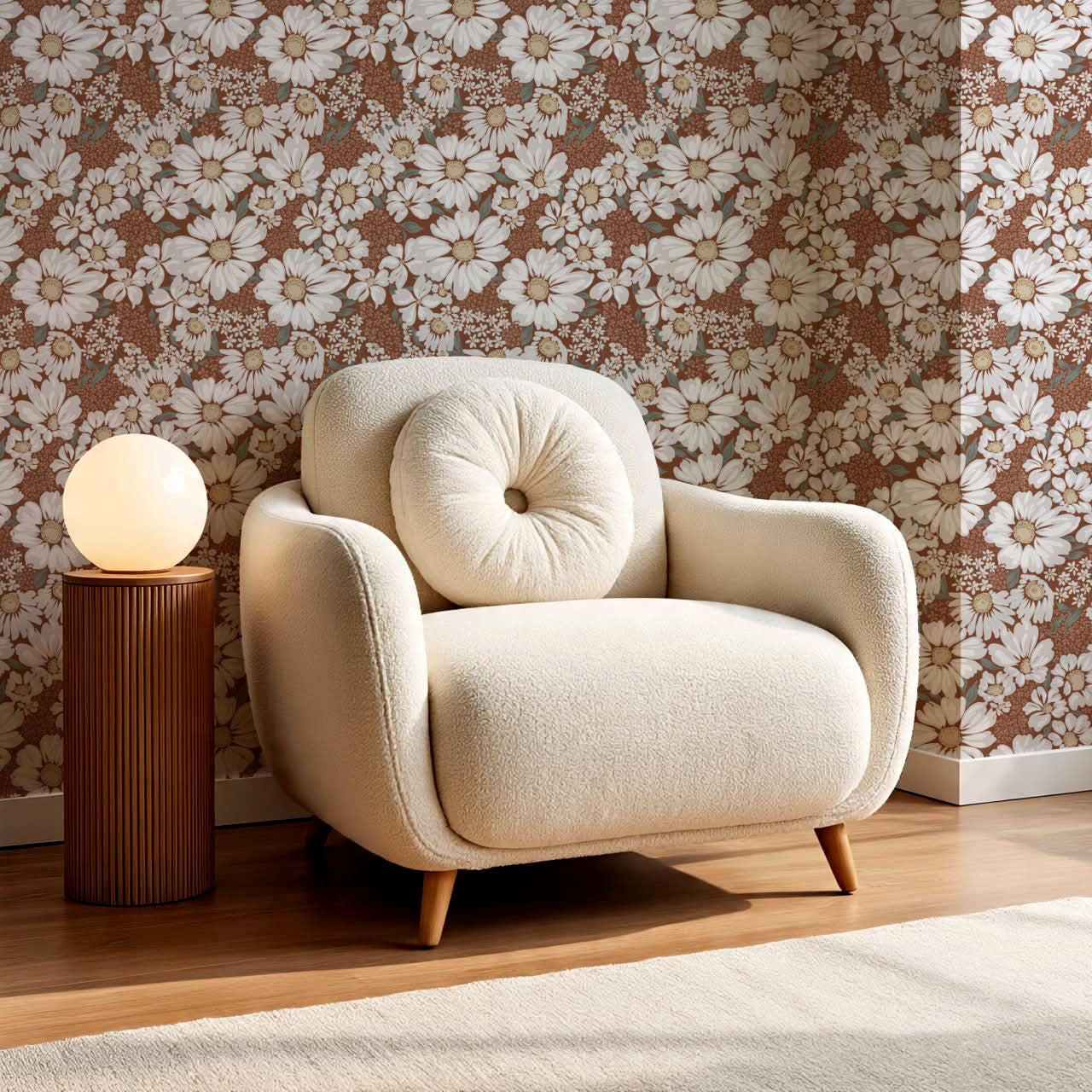 Pauline Daisy Bouquet Cinnamon Wallpaper