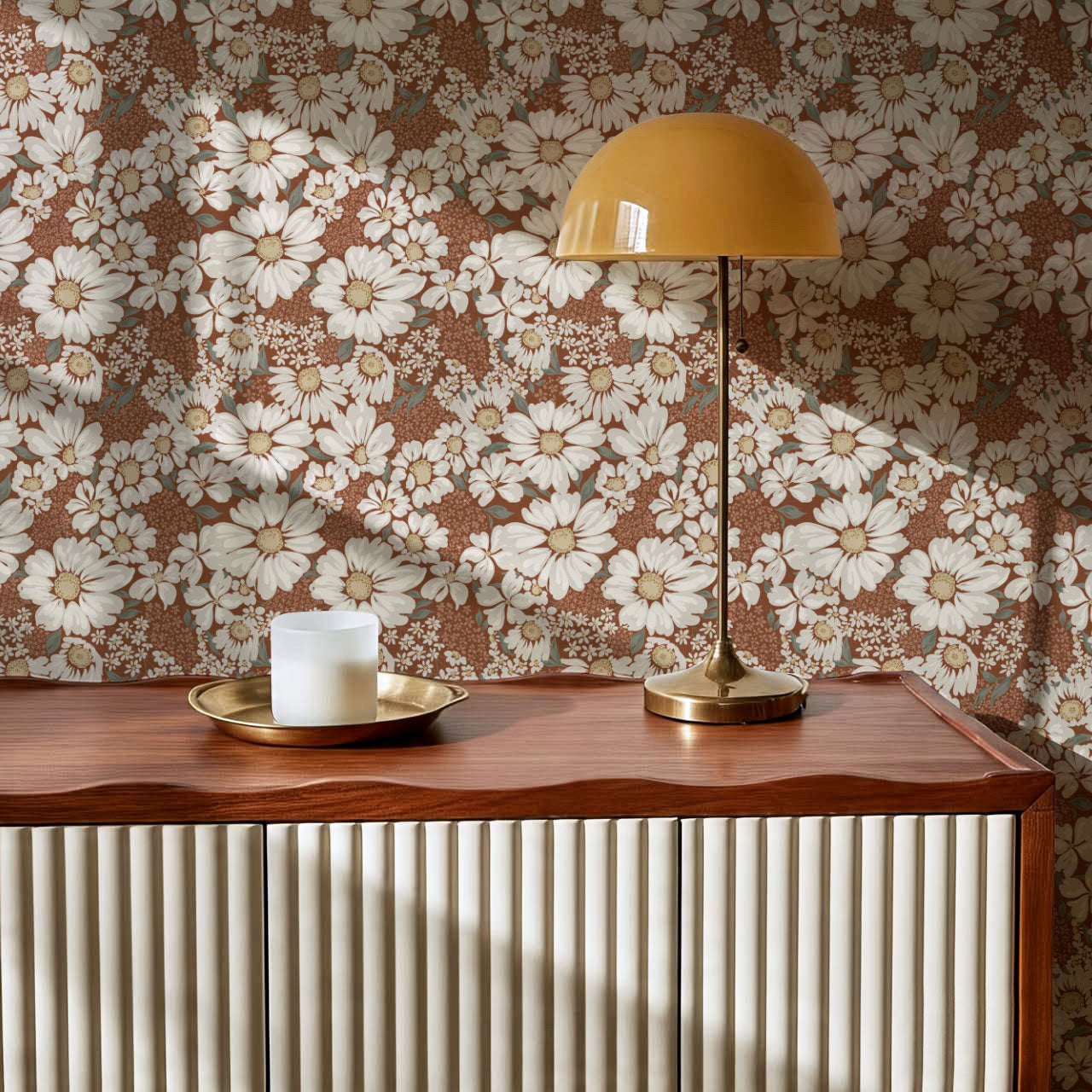Pauline Daisy Bouquet Cinnamon Wallpaper