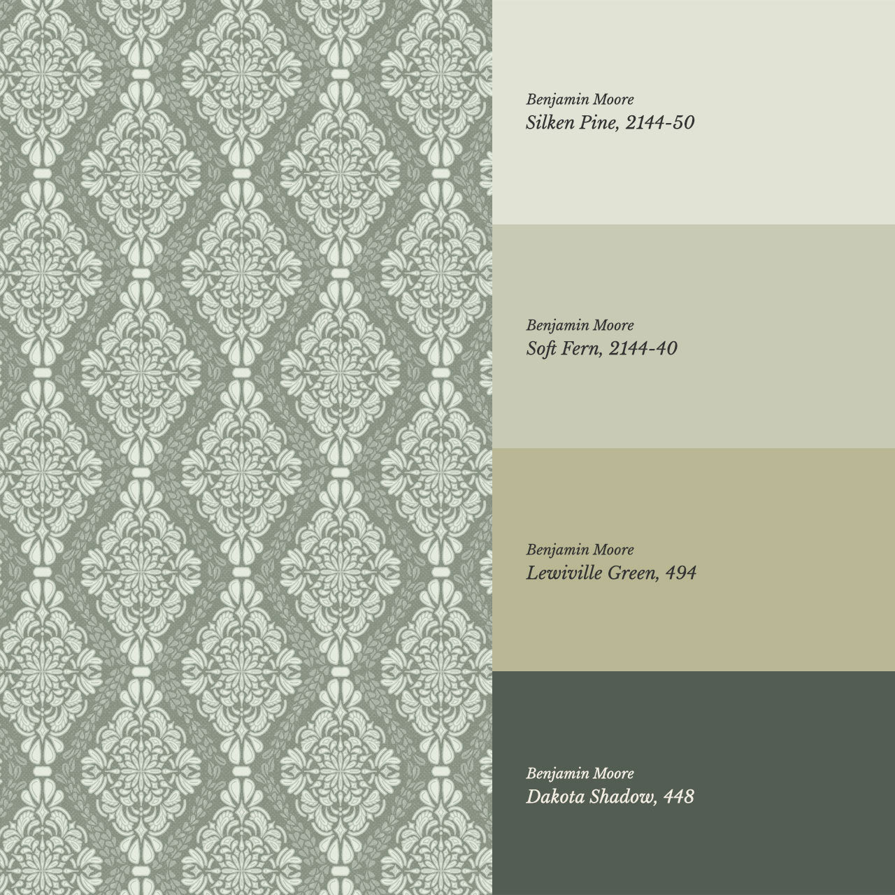 Pearl Imperial Damask Garden Green Wallpaper