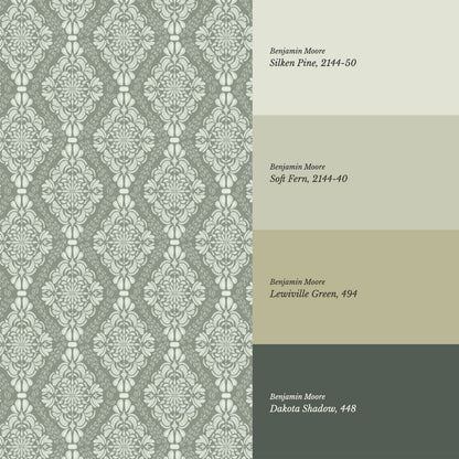 Pearl Imperial Damask Garden Green Wallpaper