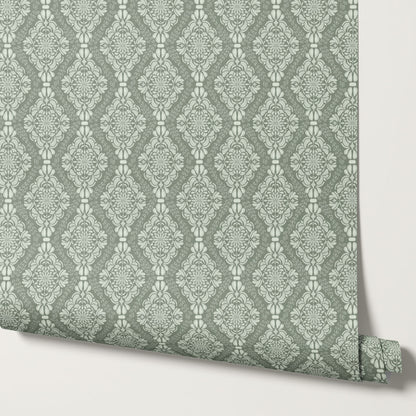 Pearl Imperial Damask Garden Green Wallpaper