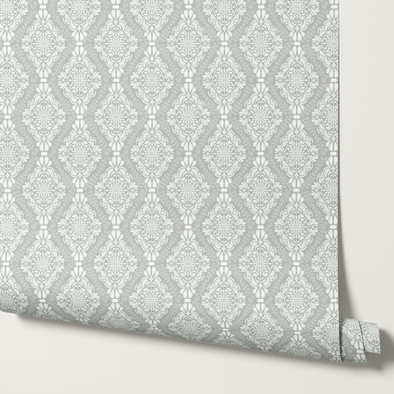 Pearl Imperial Damask Silver Wallpaper