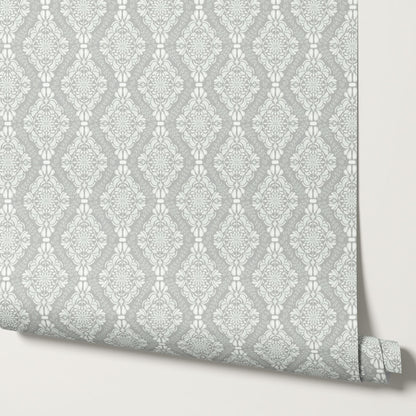 Pearl Imperial Damask Silver Wallpaper