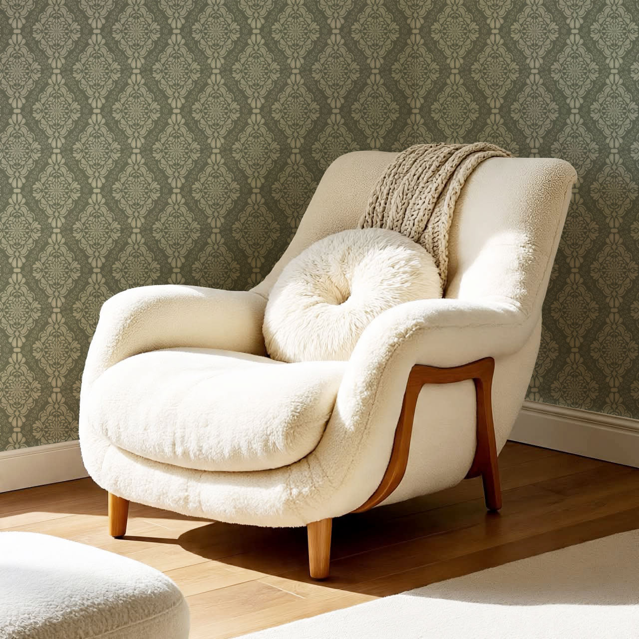 Pearl Imperial Damask Garden Green Wallpaper