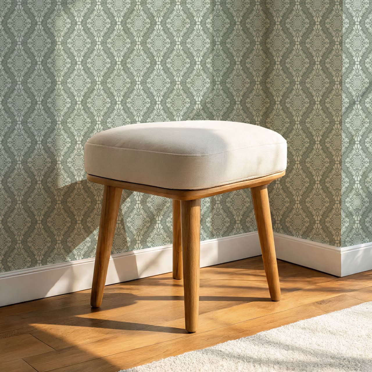 Pearl Imperial Damask Garden Green Wallpaper