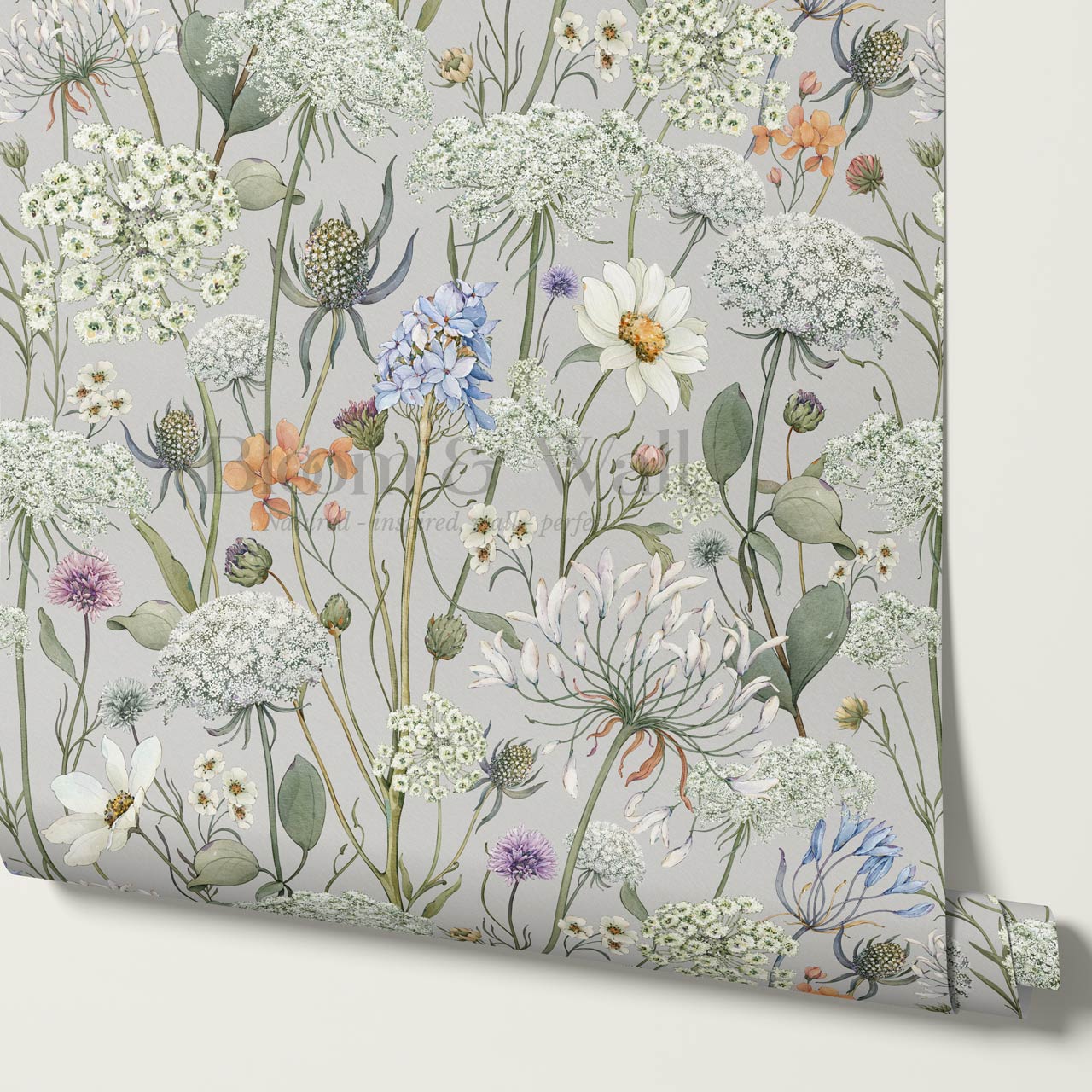 Perlette Wildflower Whisper Dove Gray Wallpaper