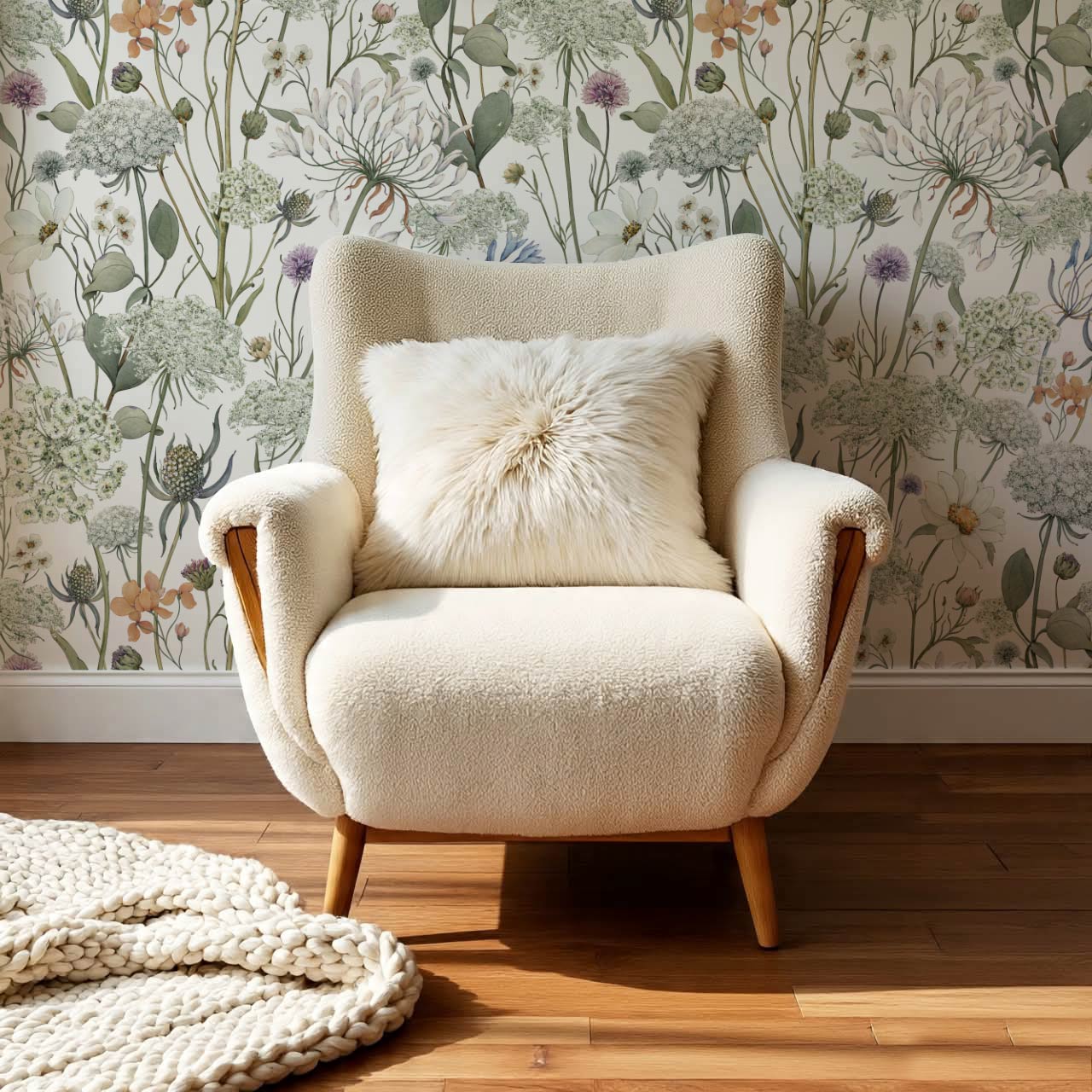 Perlette Wildflower Whisper White Wallpaper