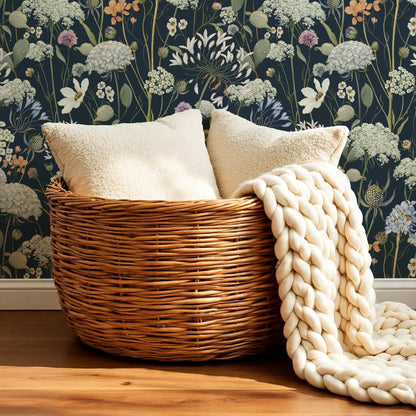 Perlette Wildflower Whisper Navy Wallpaper
