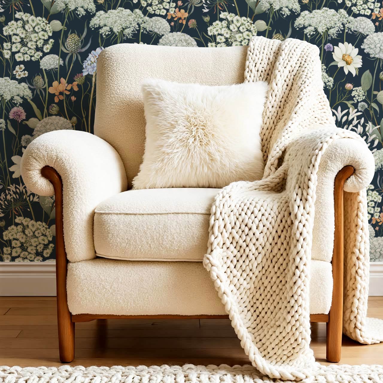 Perlette Wildflower Whisper Navy Wallpaper