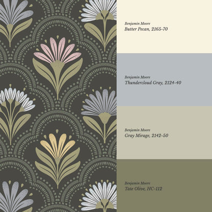 Petra Scandinavian Folk Flower Slate Pastel Wallpaper