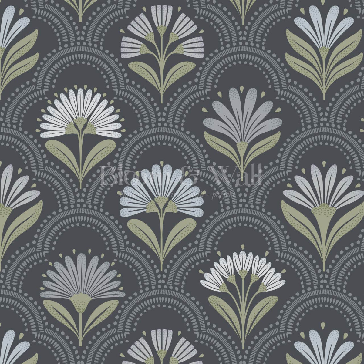 Petra Scandinavian Folk Flower Slate Sage Sky Wallpaper