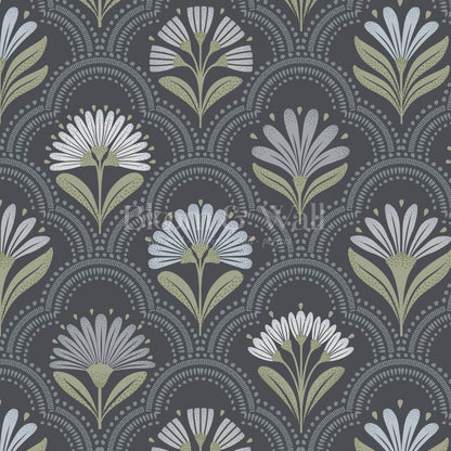 Petra Scandinavian Folk Flower Slate Sage Sky Wallpaper