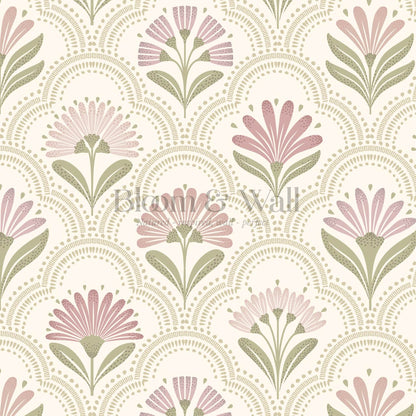 Petra Scandinavian Folk Flower Cream Blush Wallpaper