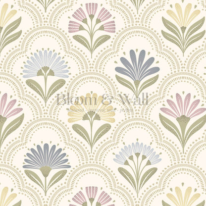 Petra Scandinavian Folk Flower Cream Pastel Wallpaper