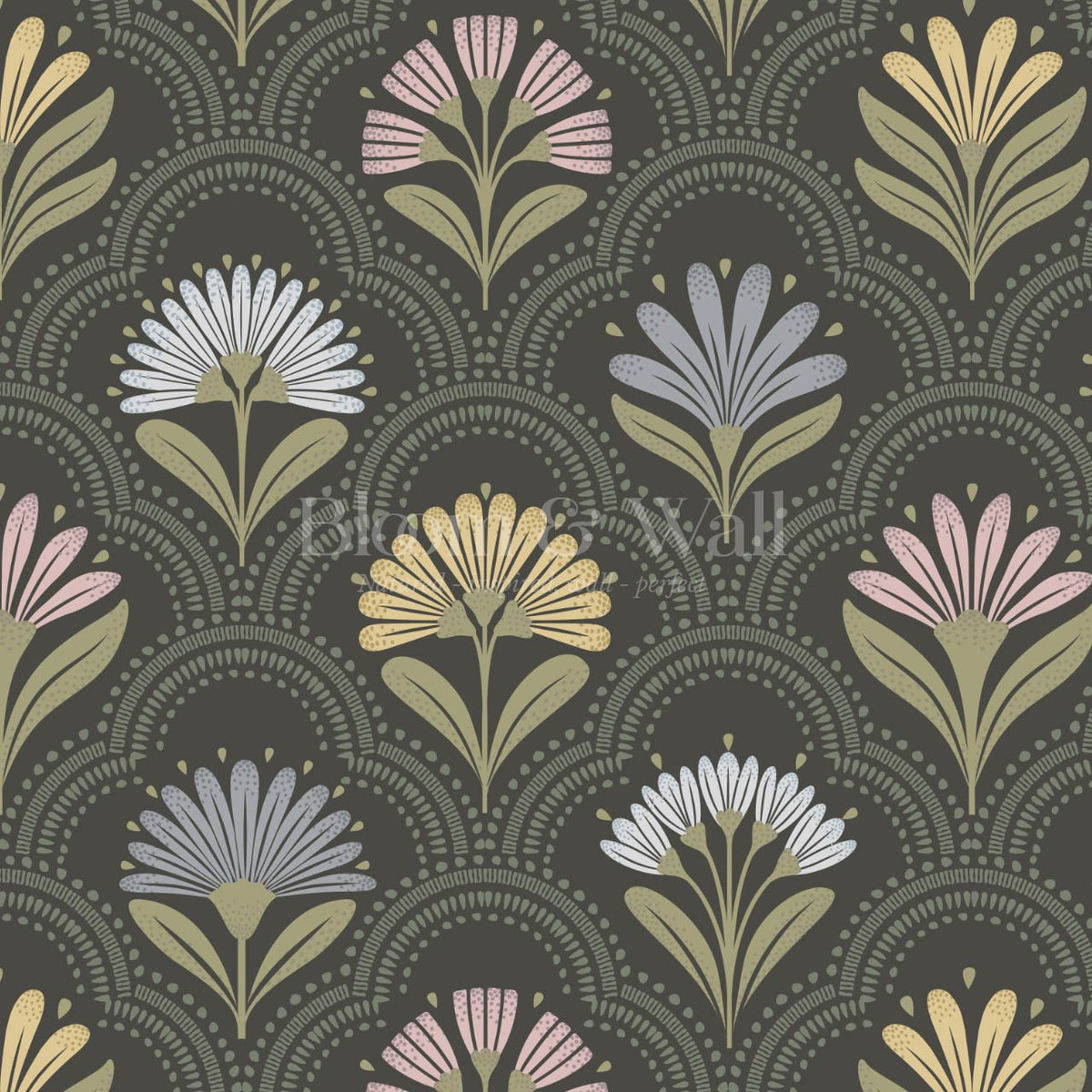 Petra Scandinavian Folk Flower Slate Pastel Wallpaper