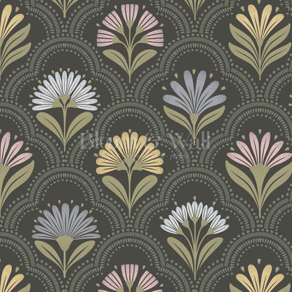 Petra Scandinavian Folk Flower Slate Pastel Wallpaper