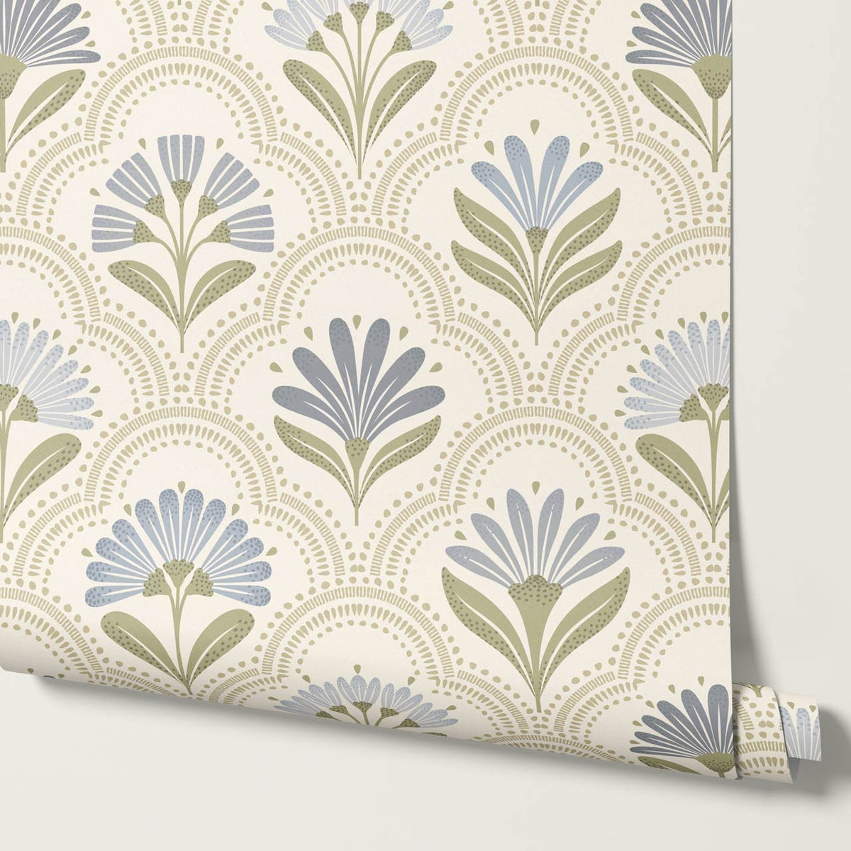 Petra Scandinavian Folk Flower Cream Beige Sky Wallpaper