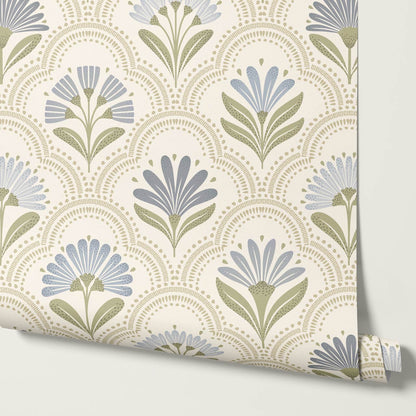 Petra Scandinavian Folk Flower Cream Beige Sky Wallpaper