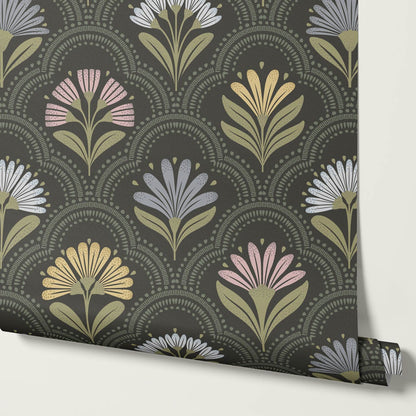 Petra Scandinavian Folk Flower Slate Pastel Wallpaper