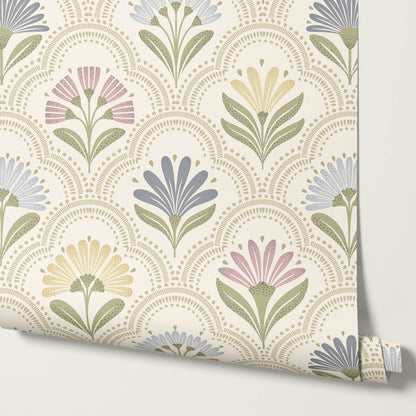 Petra Scandinavian Folk Flower Cream Pastel Wallpaper
