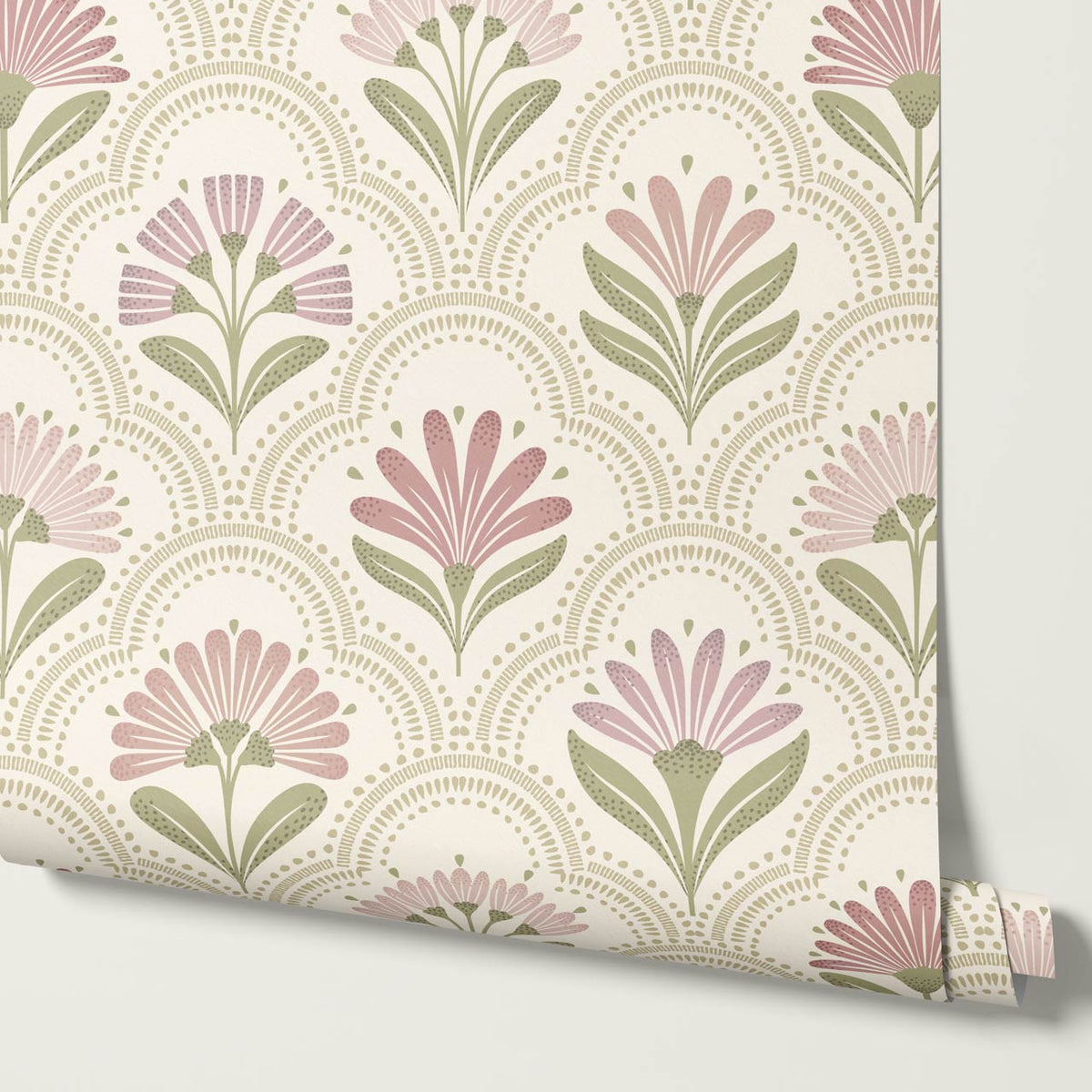 Petra Scandinavian Folk Flower Cream Blush Wallpaper